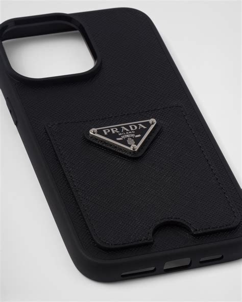 Black Saffiano Leather Cover For Iphone 14 Pro Max 